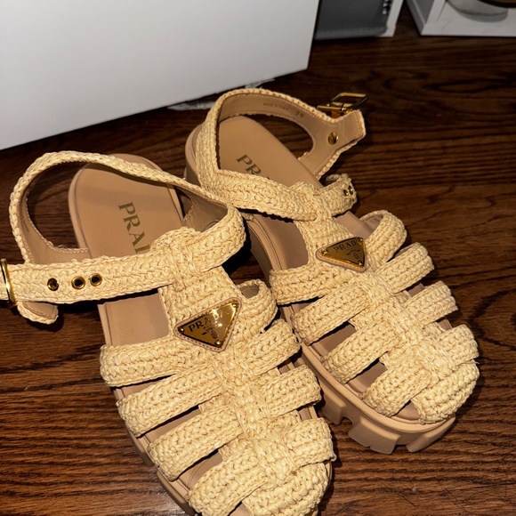 PRADA Monolith Crochet Cage Sandals Beige Khaki- 39 - Picture 14 of 14